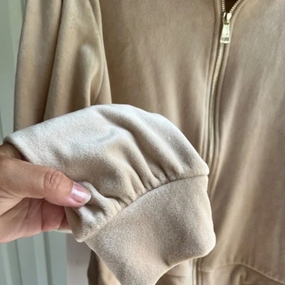 XL Magaschoni Hoodie Velvet Velour Teddy Zip Terry Jacket Taupe Beige Sweater - Picture 3 of 13